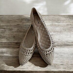 BIRDIES The Goldfinch Gold Leather Woven Flats Size US 7